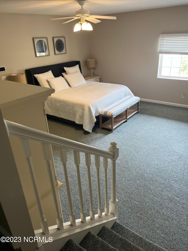 bedroom featuring carpet flooring and ceiling fan