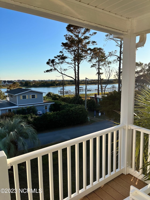 exterior space featuring a water view