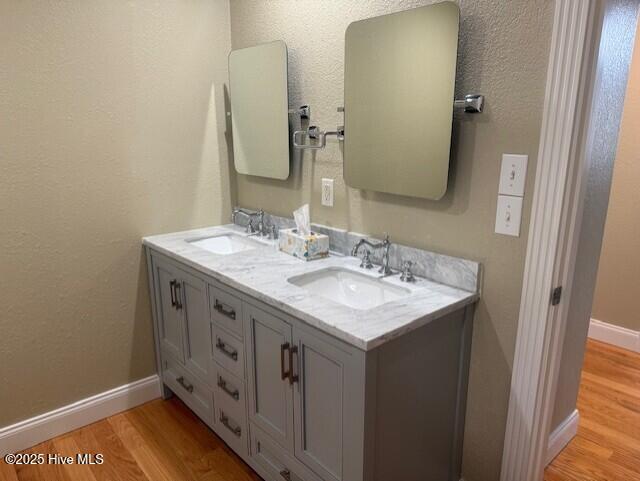 bathroom featuring wood-type flooring and vanity