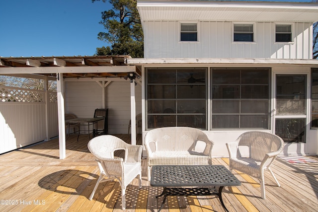 wooden terrace featuring a pergola