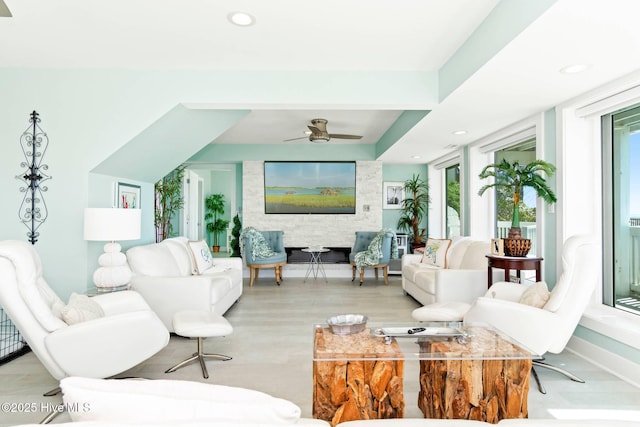 living room featuring ceiling fan