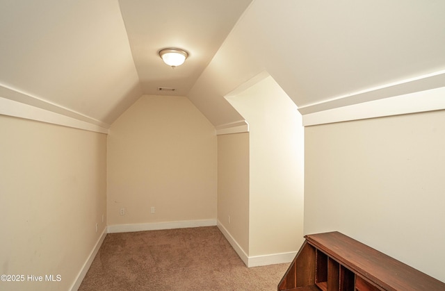 additional living space with light carpet and lofted ceiling