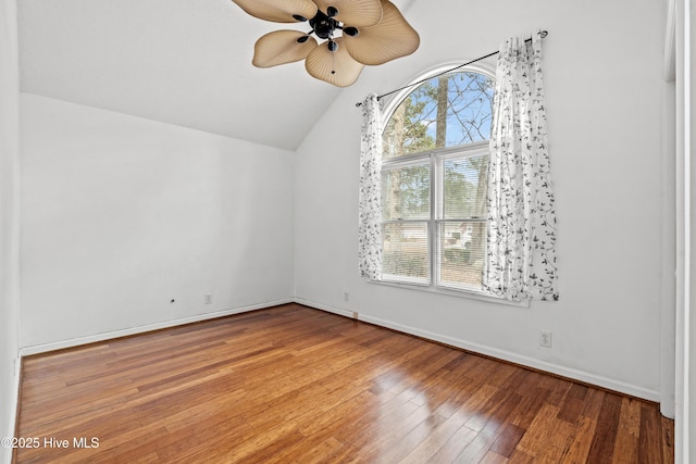 bonus room featuring ceiling fan, vaulted ceiling, and hardwood / wood-style floors