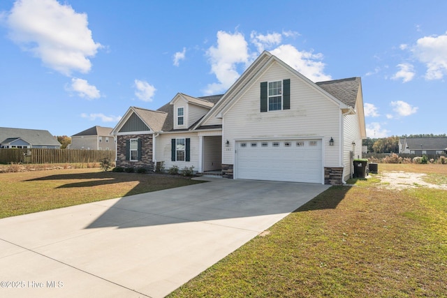 view of front of home featuring a front yard, a garage, and cooling unit