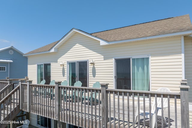 1280 New River Inlet Rd, North Topsail Beach, NC 28460 - rear view of property featuring a wooden deck and roof with shingles