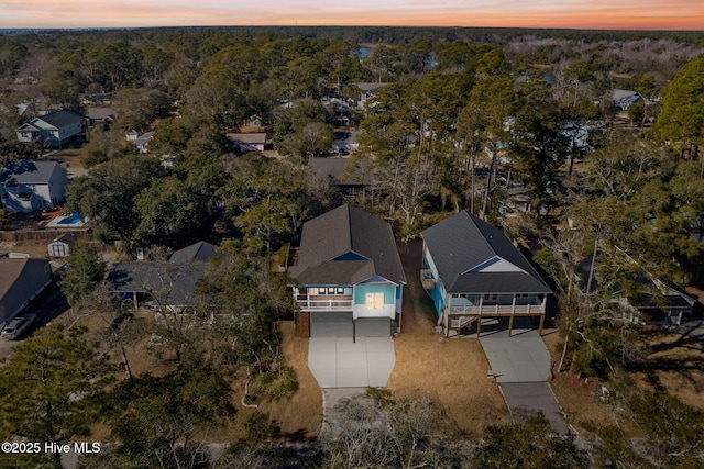 view of aerial view at dusk