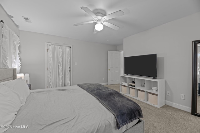 bedroom with carpet floors and ceiling fan