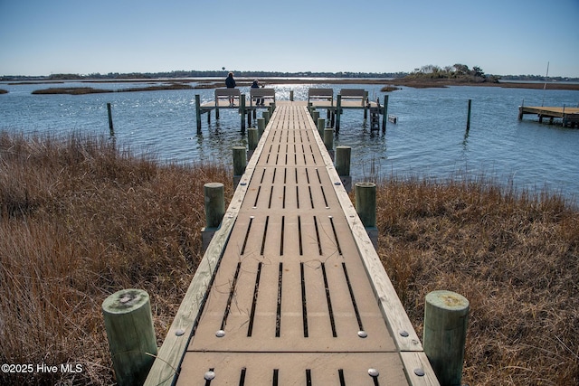 view of dock with a water view