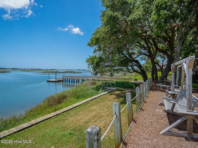 dock area with a water view