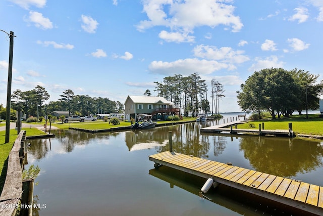 view of dock with a water view