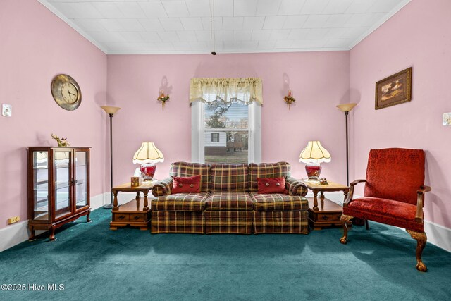 bedroom featuring carpet, ceiling fan, crown molding, and a closet