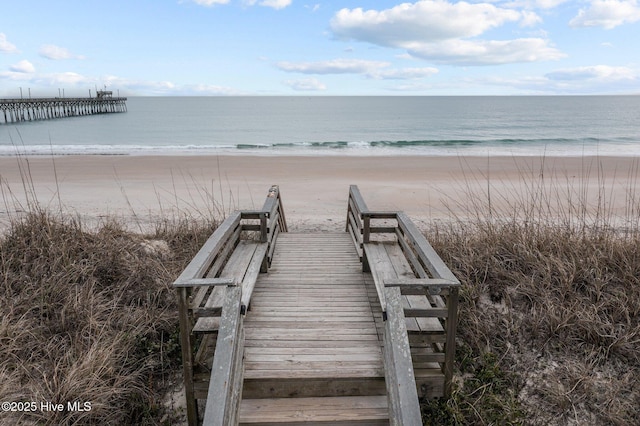 property view of water with a beach view