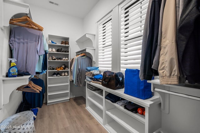 spacious closet with hardwood / wood-style flooring