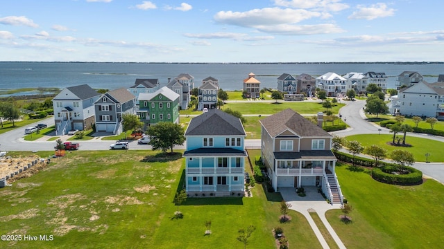 aerial view with a water view