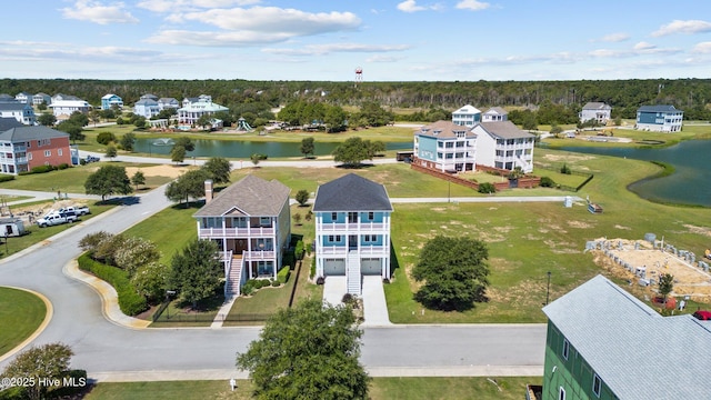 aerial view with a water view