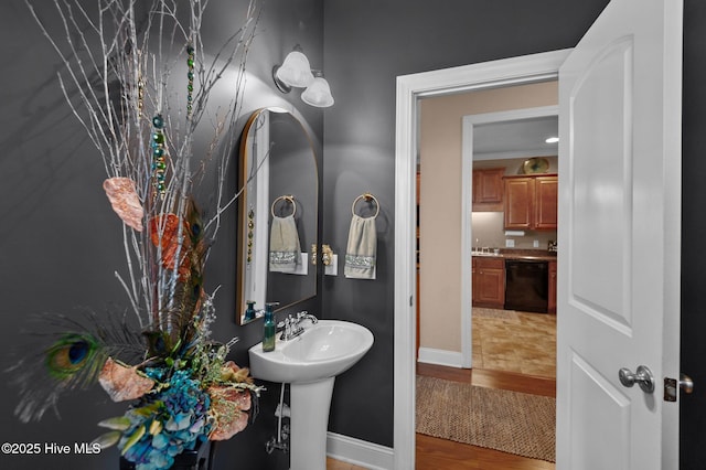 bathroom featuring hardwood / wood-style flooring and sink