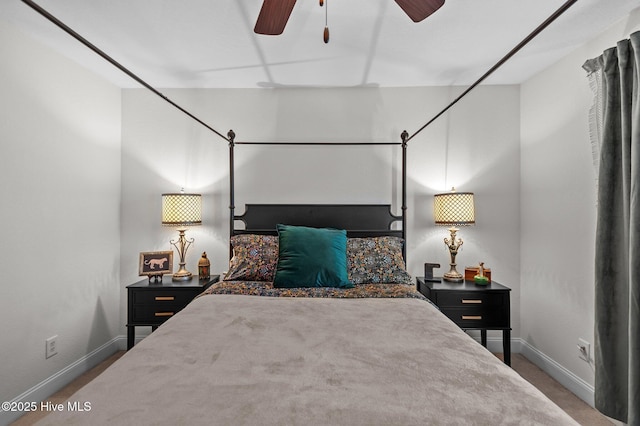 bedroom featuring carpet and ceiling fan