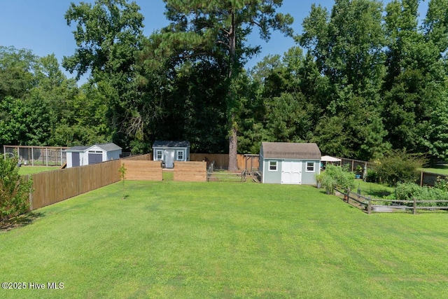 view of yard with a storage shed