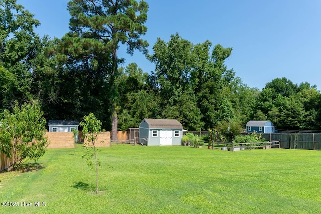 view of yard with a storage unit