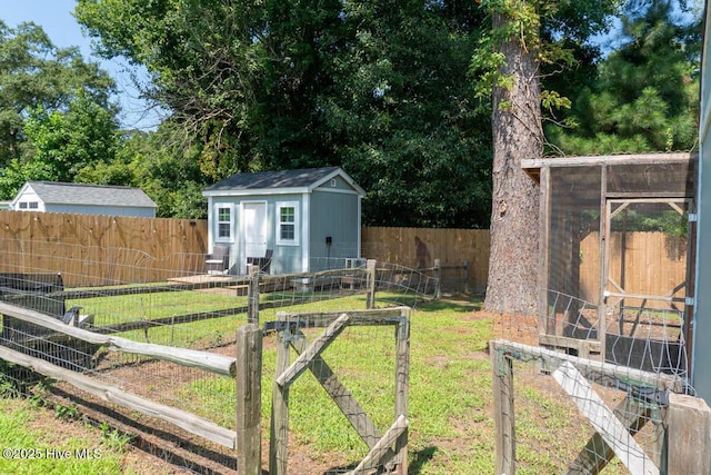 view of yard with a storage shed