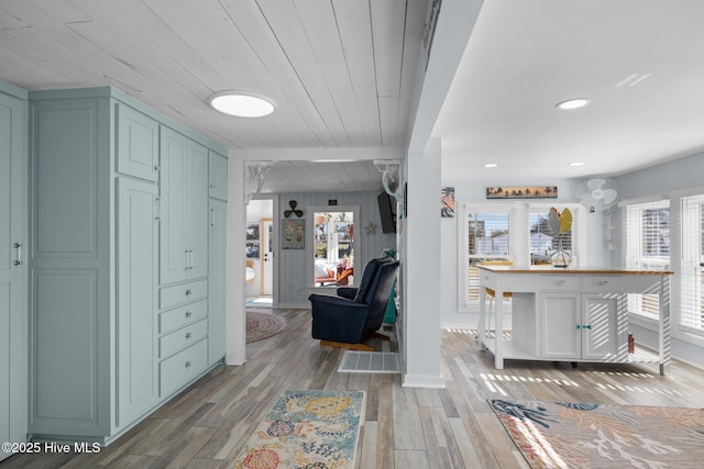 corridor featuring wood ceiling