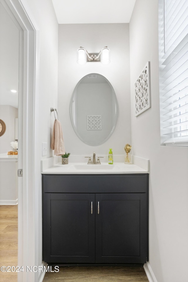 bathroom with hardwood / wood-style floors and vanity