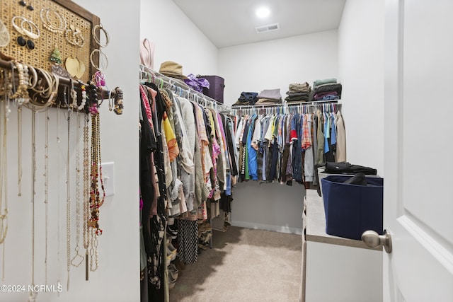 walk in closet featuring carpet floors