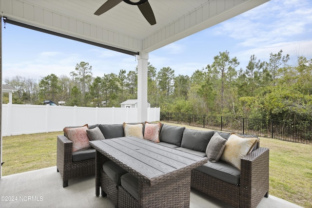 view of patio featuring outdoor lounge area and ceiling fan