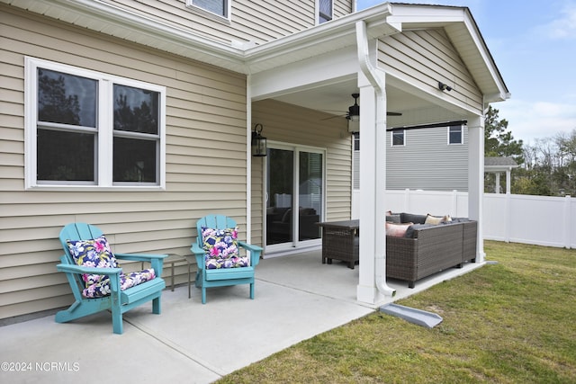 view of patio featuring outdoor lounge area and ceiling fan