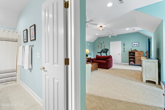 2784 Oakbluff Cir, Southport, NC 28461 - bedroom featuring vaulted ceiling, recessed lighting, and ceiling fan
