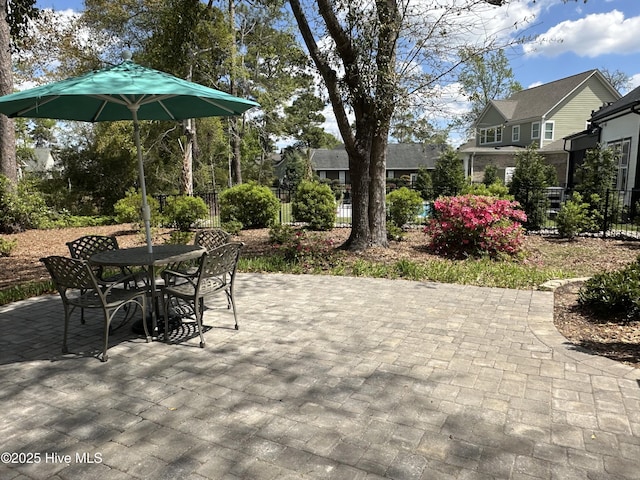 view of patio with fence and outdoor dining space