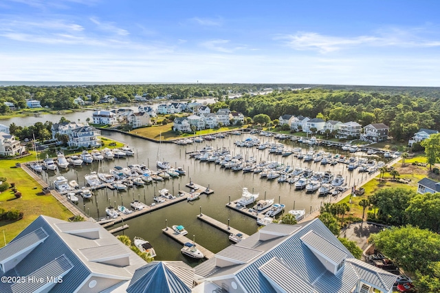 aerial view with a water view