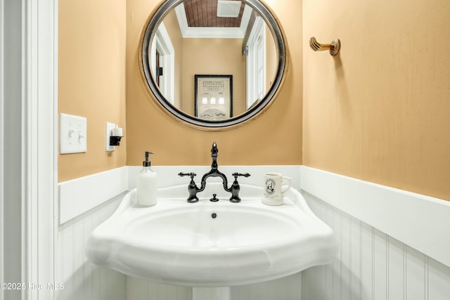 bathroom with sink and ornamental molding