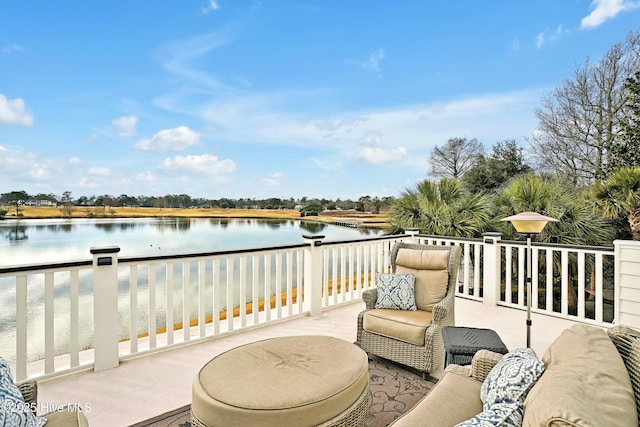 view of patio / terrace featuring a water view