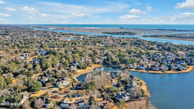 bird's eye view featuring a water view