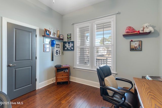 office with dark wood-type flooring