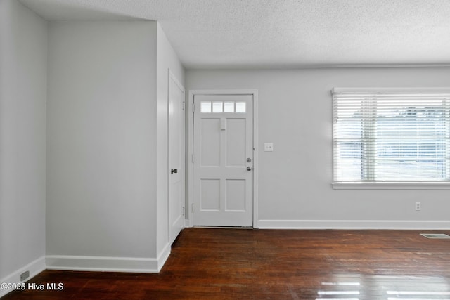 foyer entrance featuring plenty of natural light, dark hardwood / wood-style flooring, and a textured ceiling