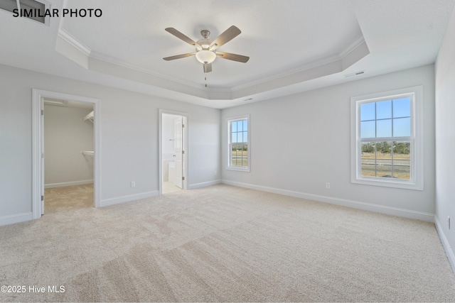 unfurnished bedroom with crown molding and a raised ceiling