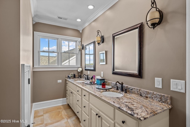 bathroom featuring vanity and crown molding