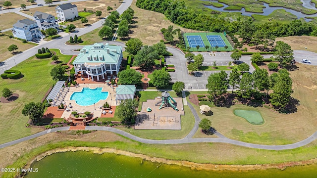 bird's eye view featuring a water view