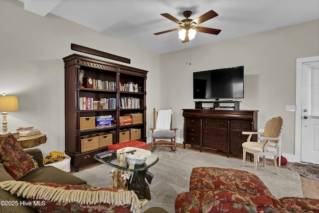 living room with ceiling fan