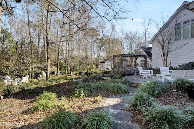 view of yard featuring a pergola and a patio