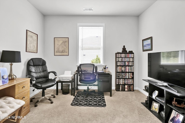 office space featuring light colored carpet