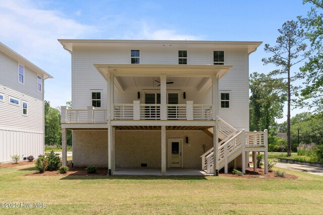629 Vale Dr, Wilmington, NC 28411 - rear view of property with a yard, a patio area, ceiling fan, and a wooden deck
