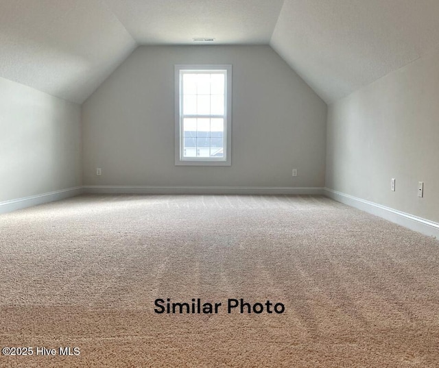 additional living space featuring carpet and vaulted ceiling