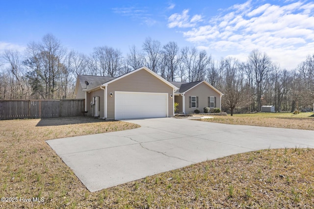 single story home with a front lawn and a garage