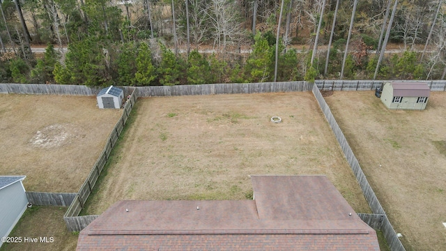 view of yard with a storage shed