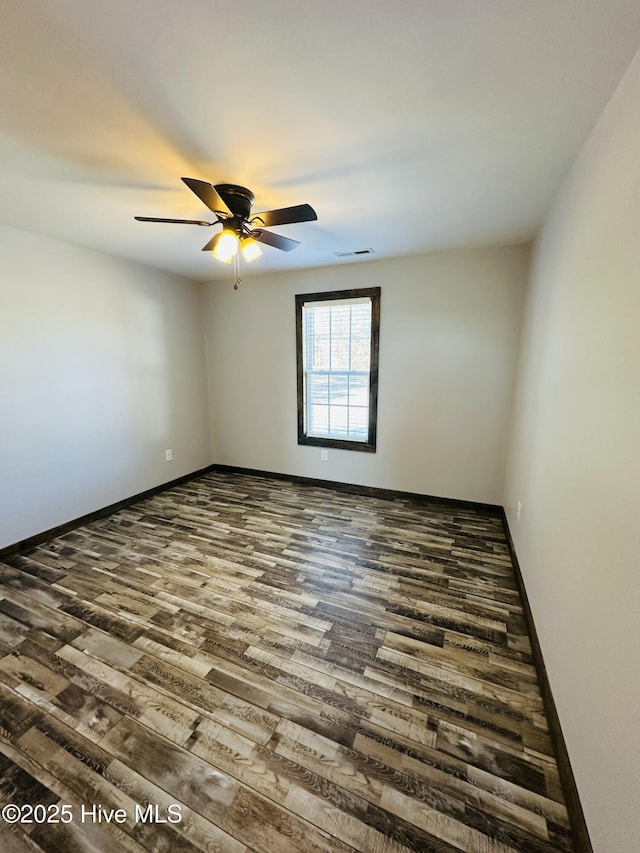 unfurnished room featuring wood-type flooring and ceiling fan