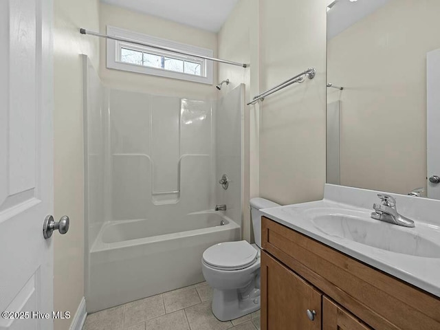 full bathroom with tile patterned flooring, vanity, shower / bathtub combination, and toilet