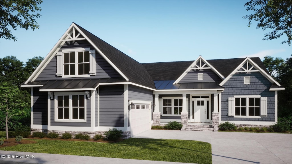 craftsman-style house with a front lawn and a garage